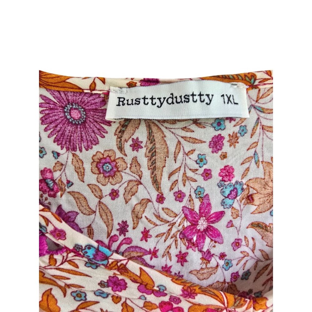 Rusttydustty Womens Off-Shoulder Boho Floral Print Blouse Multicolor 1XL - Picture 3 of 5